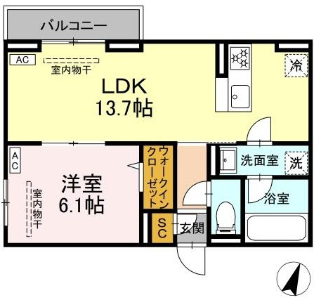 【間取り】 | ＤＰａｉｎａＯｄｏｒｉｂａ | 新築！ペット飼育可！1LDKのお部屋です！