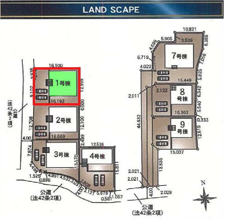 新築　前橋市青柳町第28　クレイドルガーデン　１号棟の区画図|1号棟　区画図　西側接道幅員約4ｍ
