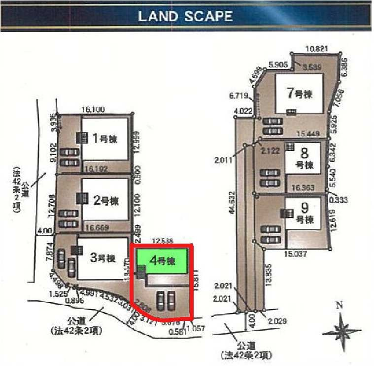 新築　前橋市青柳町第28　クレイドルガーデン　4号棟の区画図|4号棟　区画図　南側接道幅員約4ｍ

