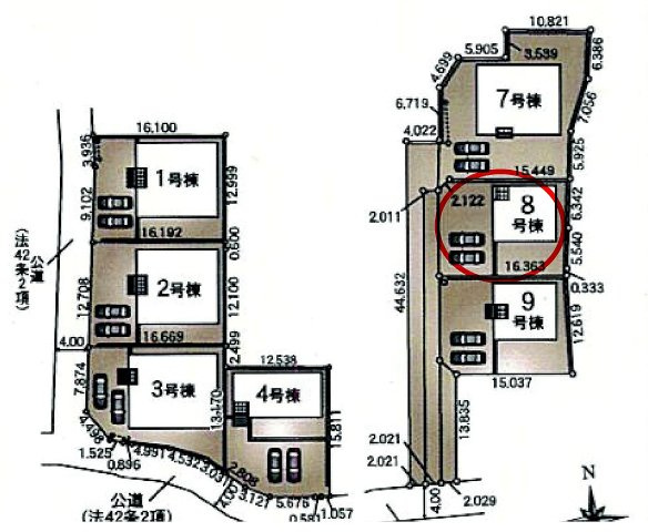 クレイドルガーデン前橋市青柳町第28　8号棟の区画図|駐車場2台ご用意しています！
並列駐車なので、車の出し入れもしやすいですよ！