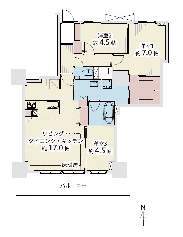 ■3LDK+W、専有面積：79.81平米、バルコニー面積：11.79平米