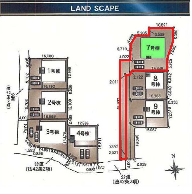 新築　前橋市青柳町第28　クレイドルガーデン　7号棟の区画図|7号棟　区画図　南側接道幅員約4ｍ
