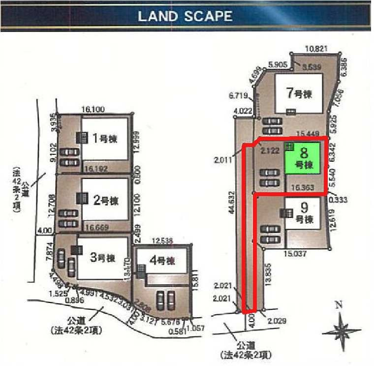 新築　前橋市青柳町第28　クレイドルガーデン　8号棟の区画図|8号棟　区画図　南側接道幅員約4ｍ

