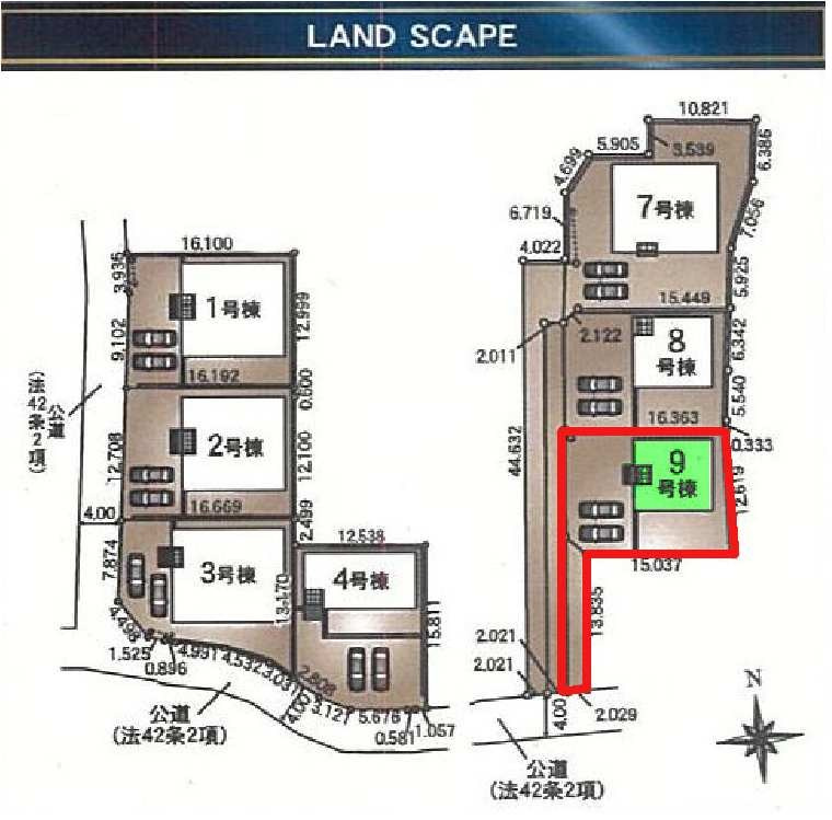 新築　前橋市青柳町第28　クレイドルガーデン　9号棟の区画図|9号棟　区画図　南側接道幅員約4ｍ

