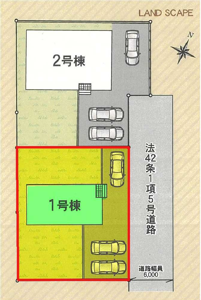新築　富岡市一ノ宮第1　クレイドルガーデン　1号棟の区画図|1号棟　区画図　東側接道幅員約6ｍ
