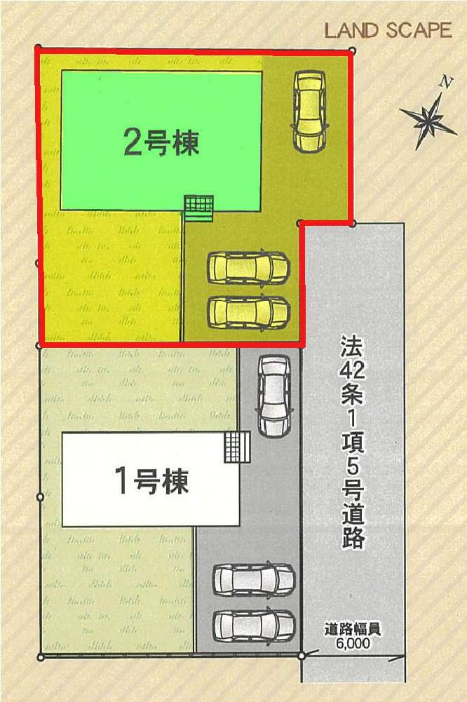 新築　富岡市一ノ宮第1　クレイドルガーデン　2号棟の区画図|2号棟　区画図　側接道幅員約6ｍ
