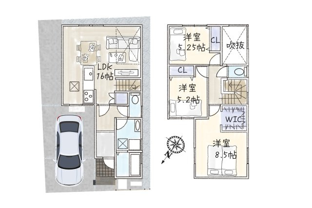 草津市大路2丁目　新築戸建の間取り