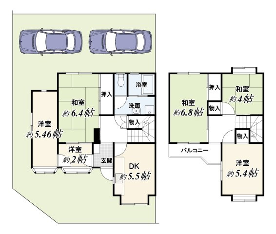 大原野西境谷町3丁目の間取り|2280万円、6DK、土地面積135.9m2、建物面積70.74m2