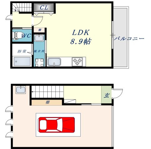 横沼町ガレージハウスの間取り