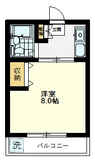 【間取り】 | 小野ハイツ | 小野ハイツ、201号室、１Ｋ