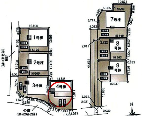 クレイドルガーデン前橋市青柳町第28　4号棟の区画図|駐車場2台ご用意しています！
並列駐車なので、車の出し入れもしやすいですよ！