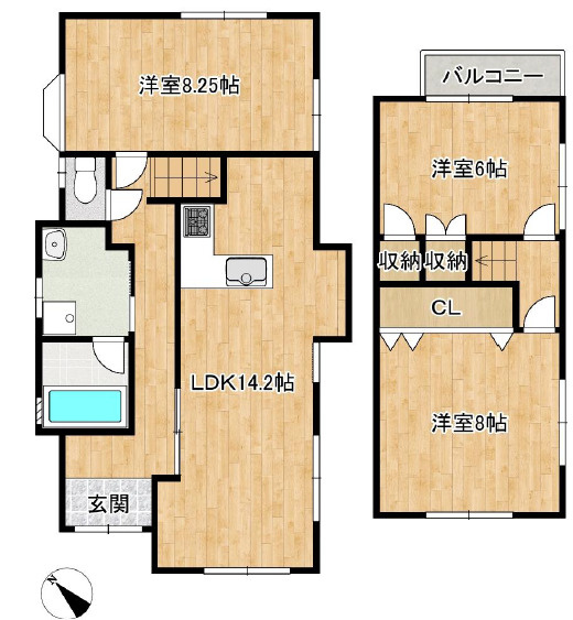 高砂市北浜町牛谷　中古戸建の間取り|3LDKです。