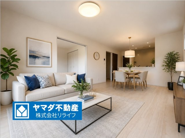 【商談中】リーブルガーデン　瑞穂市十九条　全2区画分譲の居間・リビング|※家具はCGによるイメージ　明るい日差しをふんだんに取り込んだリビングダイニングは家族の笑顔につつまれた素敵な空間になります。