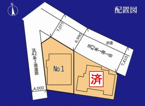 【仲介手数料０円】相模原市中央区水郷田名2丁目　新築一戸建て　1号棟　全2棟の区画図|【仲介手数料０円】相模原市中央区水郷田名2丁目　新築一戸建て　全2棟