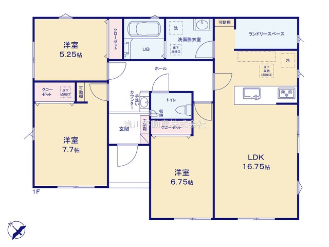 八王子市　川口町　平屋（新築一戸建て）０２期の間取り|～南西向き3LDK　ワンフロアでの生活が叶う快適住空間～