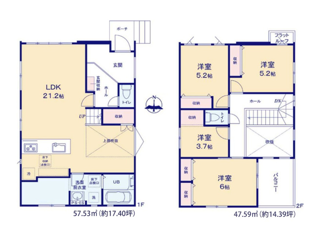 【間取り】 | 福岡市東区雁の巣2丁目6期　2号棟（全2棟）【仲介手数料無料・0円】 | 平日、土日祝日もお好きな日時にご見学可能です。お気軽にお問合せ下さい。