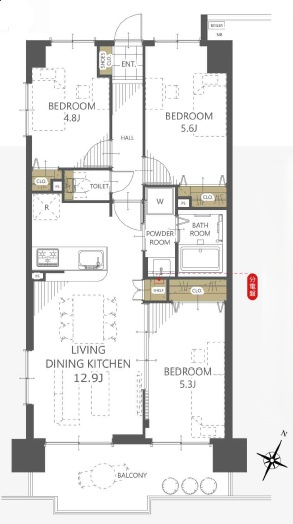 エクレール第四岩槻の間取り|専有面積62.08平米の3LDKは、全居室に収納を備えた機能的な配置です。12.93帖のLDKを中心に、各室のプライバシーにも配慮。11階角部屋ならではの開放感を生活動線で体感できます。
