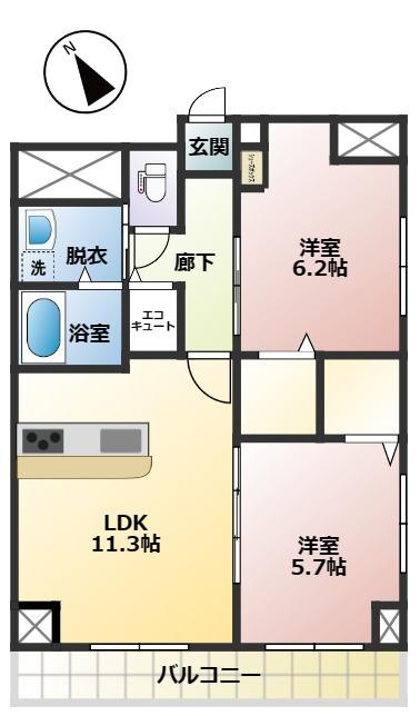 レ・モンデ新潟の間取り|2LDKのウォークインクローゼット付きです(^^♪