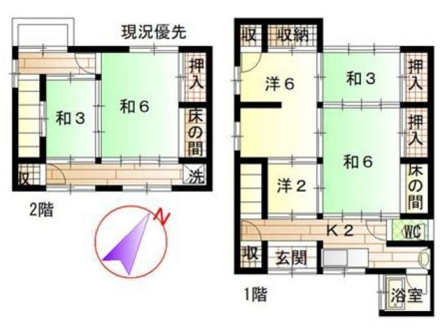 海まで徒歩3分！ 海岸近くの古民家の間取り|６K