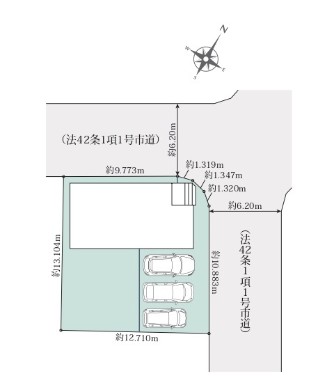 新築一戸建て　狭山市鵜ノ木の区画図|カースペース３台分(車種によります)