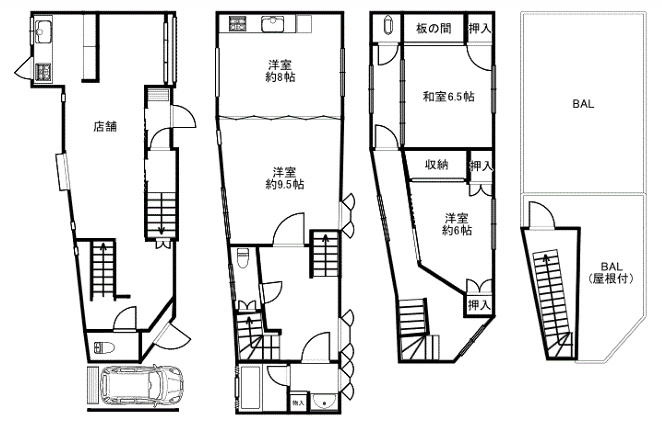 中津谷口店舗の間取り