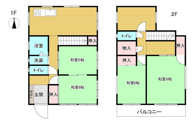宇都宮市野沢町　中古戸建の間取り|建物面積：53.82㎡（16.28坪）5DK