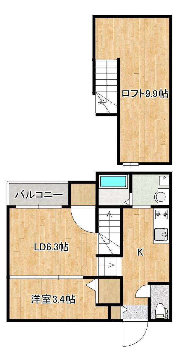 熊本市中央区琴平本町のアパートの間取り