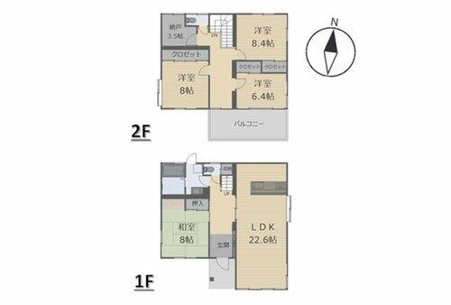 宇都宮市横山1丁目　4ＳＬＤＫ　中古住宅の間取り