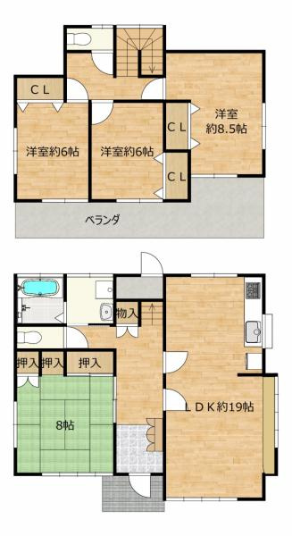 宇都宮市御幸ケ原町　4ＬＤＫ　中古住宅の間取り