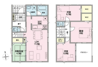 【間取り】 | 南アルプス市藤田 新築戸建全2棟 2号棟 二か所のＷＩＣ |  建物面積99.01ｍ2 4LDK　二か所のWIC
