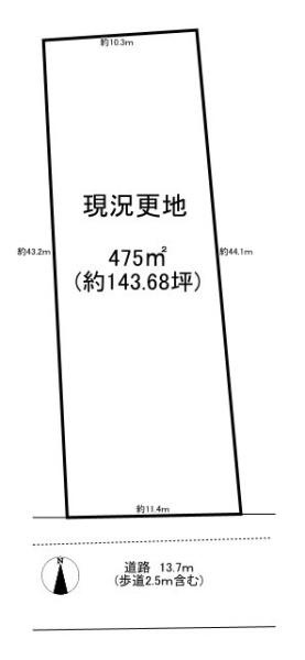 天理市勾田町　建築条件なし土地の土地図