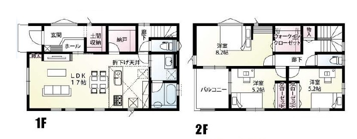 所沢市東狭山ケ丘3丁目・全15棟　新築一戸建　14号棟の間取り|【全15棟・14号棟】LDK17帖、WIC付主寝室8.2帖、全室2面採光の3SLDK。