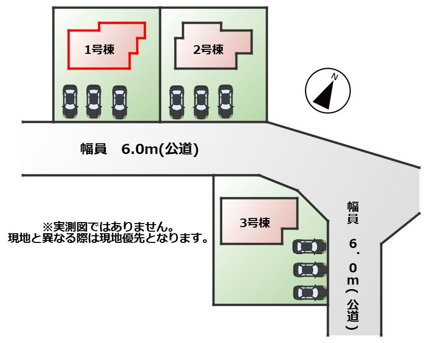 GRAFARE那須塩原市豊浦南町の区画図|【全3棟】各号棟の詳細については、お気軽にお問い合わせください♪