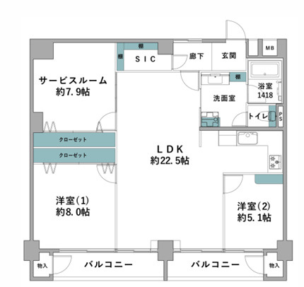 マンション茅ヶ崎の間取り|南向き　２SLDK