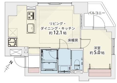 高田馬場四丁目パーク・ホームズの間取り|高田馬場四丁目パーク・ホームズ：北東向き角部屋につき陽当り・眺望良好！バス・トイレ別１ＬＤＫリノベーション物件は全居室収納・窓が付いております！令和８年５月２０日完成予定！