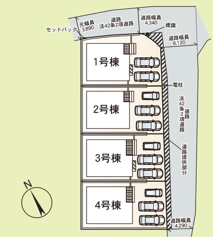 浦添市牧港　第3（全4棟）ラスト4号棟の区画図|4号棟　