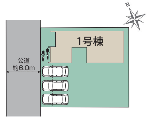 宇都宮市石井町　1号棟の区画図|土地面積：215.45㎡（65.17坪）カースペース３台可能です。