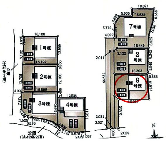 クレイドルガーデン前橋市青柳町第28　9号棟の区画図|駐車場2台ご用意しています！
並列駐車なので、車の出し入れもしやすいですよ！