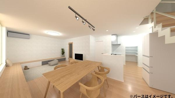 里Ｎ棟　新築の完成予想図|※内観パースはイメージです。※図面と現況が異なる場合は現況を優先させていただきます。