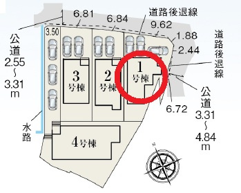 岡崎市福岡町第2　新築分譲住宅　全4棟　1号棟の区画図