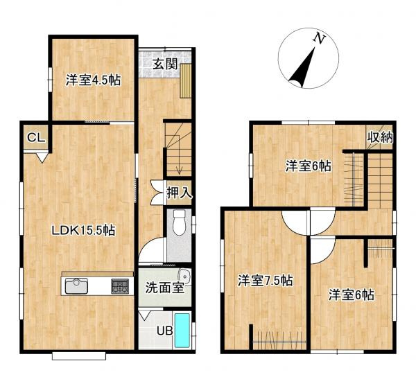 周南市大字久米　戸建ての間取り|【リフォーム後想定間取図】４LDKで１階リビング、洋室、２階は３部屋