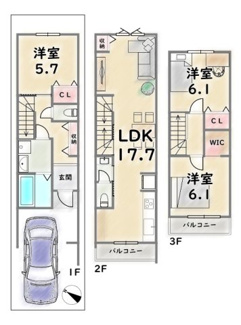 【参考プラン】 | 南区吉祥院中島町　建築条件付 | 《参考プラン》2400万円　延床面積：99.99平米（1F:34.78平米　2F:37.68平米　3F:27.53平米）1Fに掘り込み部分7.04平米含　建築確認申請費110万円、外構費50万円別途要