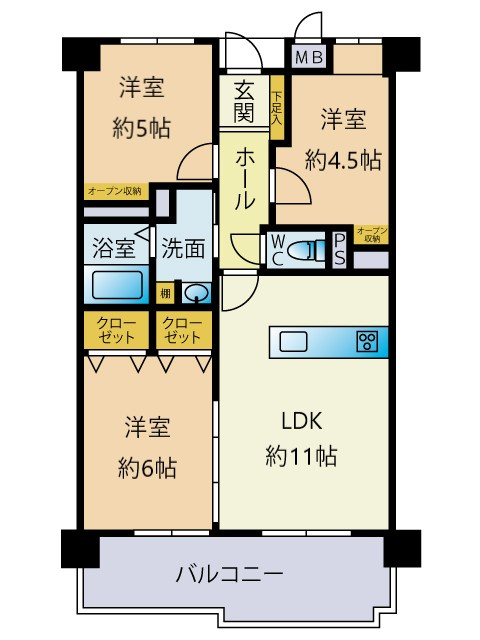 【認定中古】イマージュアークヒルズ霧ケ丘ー3LDKー【小倉北区　中古マンション】の間取り|どんな家具も映える、使い勝手の良い3LDK♪　【小倉北区　中古マンション】