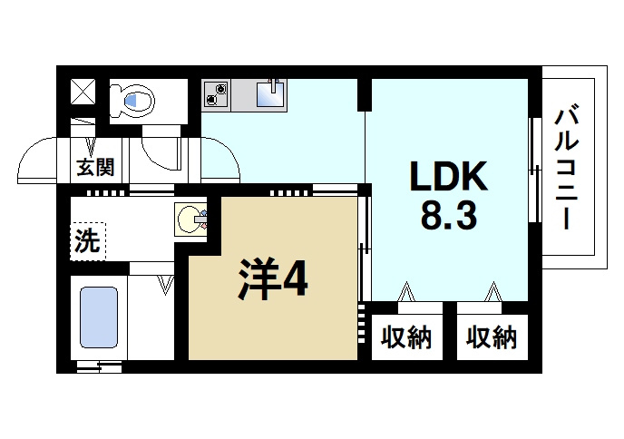 グラシアスコート学園前EASTの間取り|1LDKの間取り