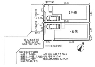 【区画図】 | 南区相南2丁目  2号棟 4期 | 2号棟　南西側約4.0ｍ位置指定道路（私道・持分有）　駐車1台（車種によります）　敷地面積29.3坪　※協定地有