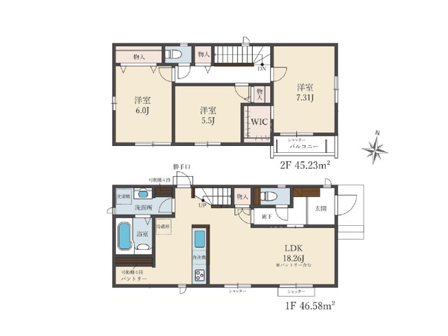 【間取り】 | 練馬区大泉学園町8丁目　新築一戸建住宅　全2棟　(保谷店) | B号棟/全居室南向きで陽当たり良好な住まい！収納充実でスッキリとした暮らしが叶いやすいです！※図面を基に作成しています。現況と異なる場合は現況を優先いたします。