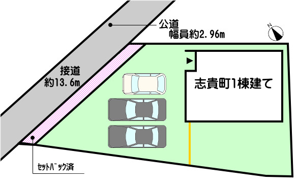 碧南市志貴町の区画図|貴重な1棟建て　並列駐車３台（車種による）
