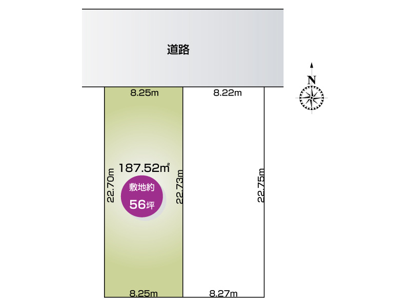 行田市持田２丁目２区画１号地　該当区画　約56坪