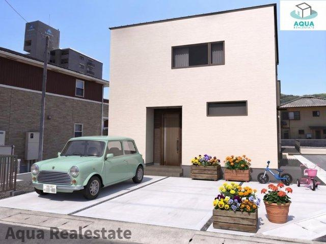 オール電化デザイナーズハウス八万町大坪建売①の外観パース|落ち着いた雰囲気の外観です