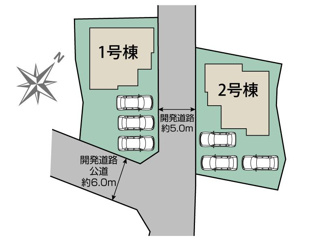 【区画図】 | 甲斐市志田 オール電化新築戸建 全2棟 1号棟 南東角地 | １号棟区画図　南東角地　カースペース並列3台分
